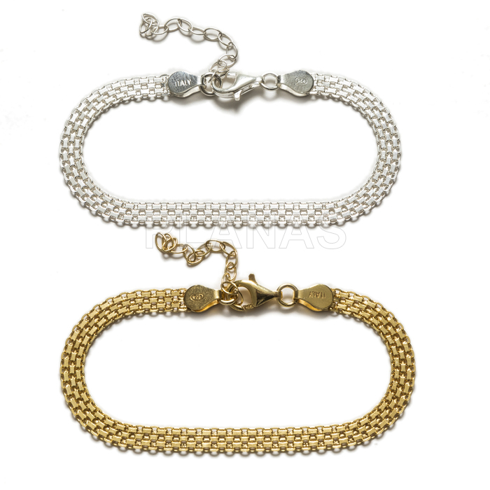 Pulsera Bismark en Plata de ley. Cordón Plano. 16+4cm.