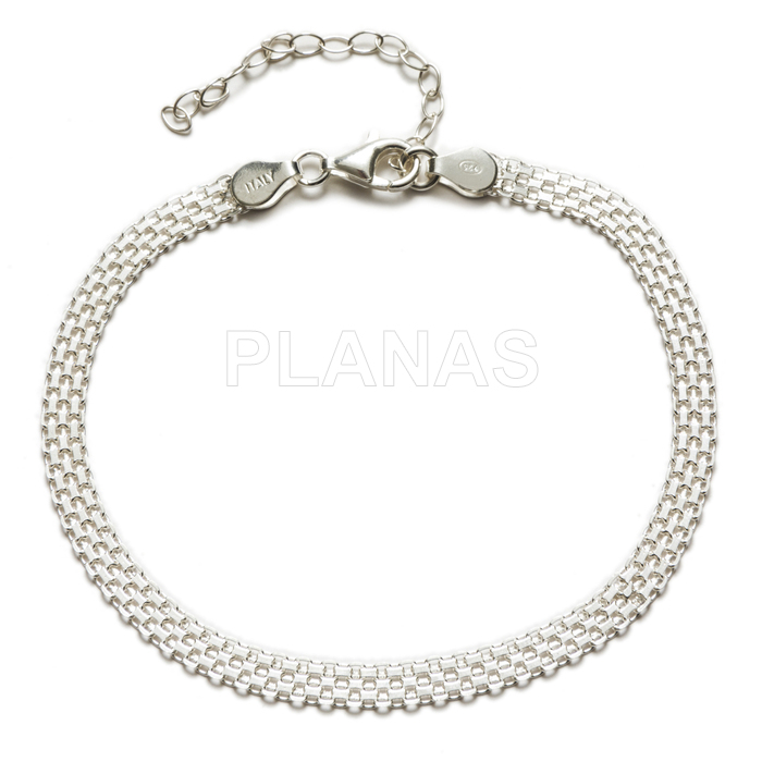 Tobillera Bismark en Plata de ley. Cordón Plano. 20+6cm.