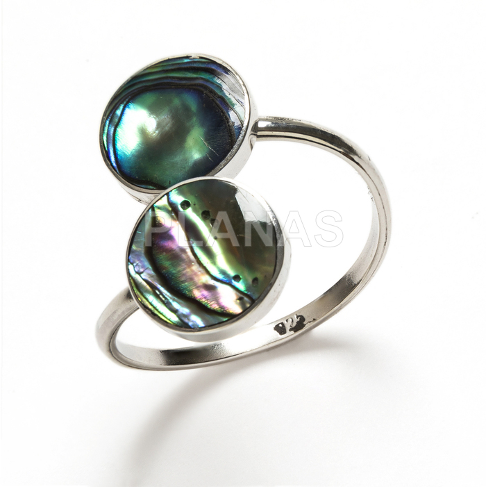 Anillo en Plata de ley y abalón ,Graduable.