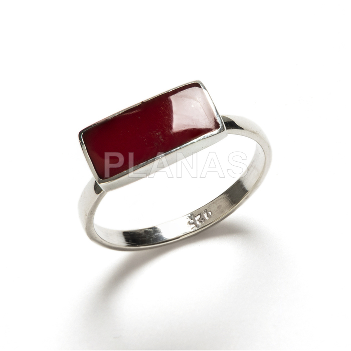 Anillo en Plata de ley y Coral.