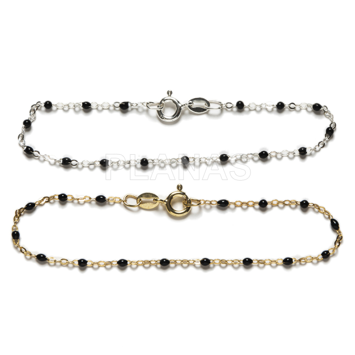 Pulsera en Plata de ley y bolitas esmaltadas negras. 