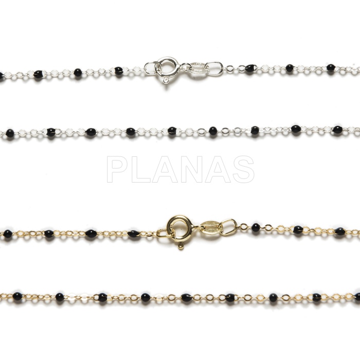 Collar en Plata de ley con bolitas esmaltadas negras.