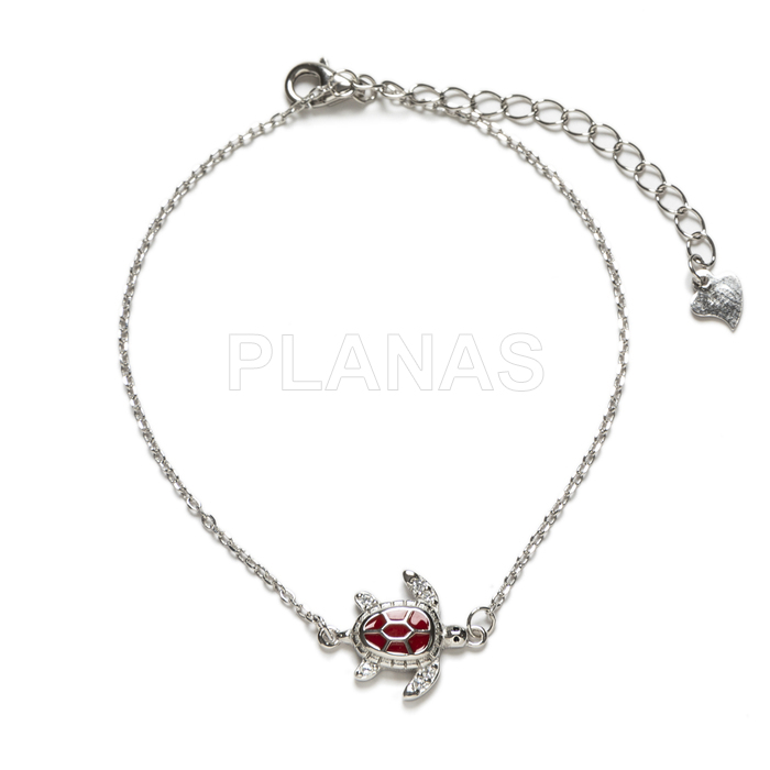 Pulsera en Plata de ley y esmalte coral. TORTUGA.