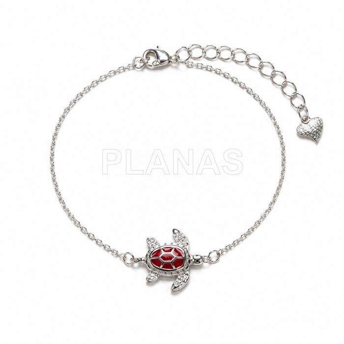 Pulsera en Plata de ley y esmalte coral. TORTUGA.