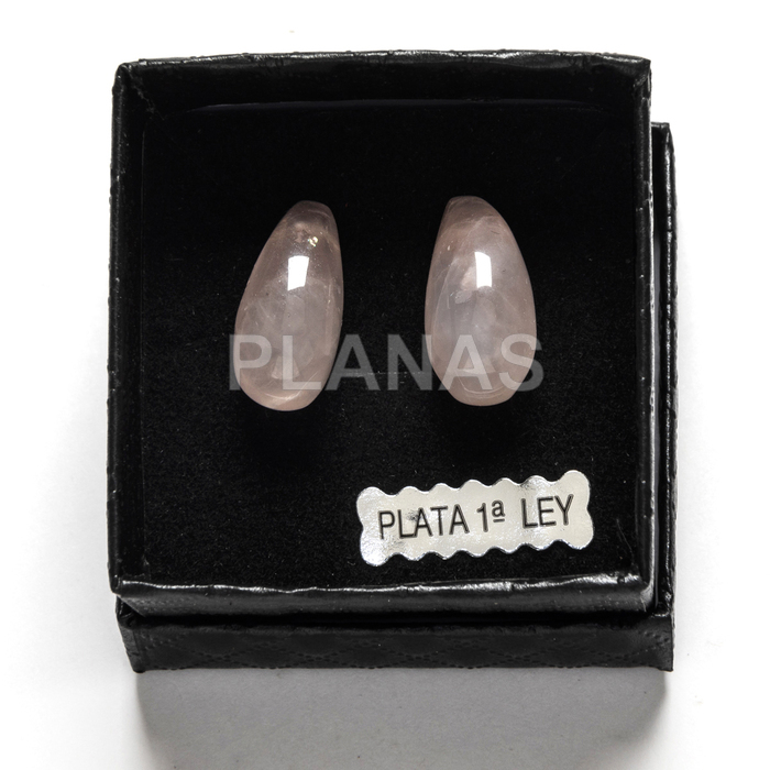 Pendientes en plata de ley y Quarzo Rosa. GOTA.