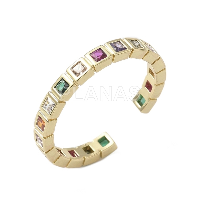 Anel em latão e banho de ouro 18k com zircônias coloridas.   