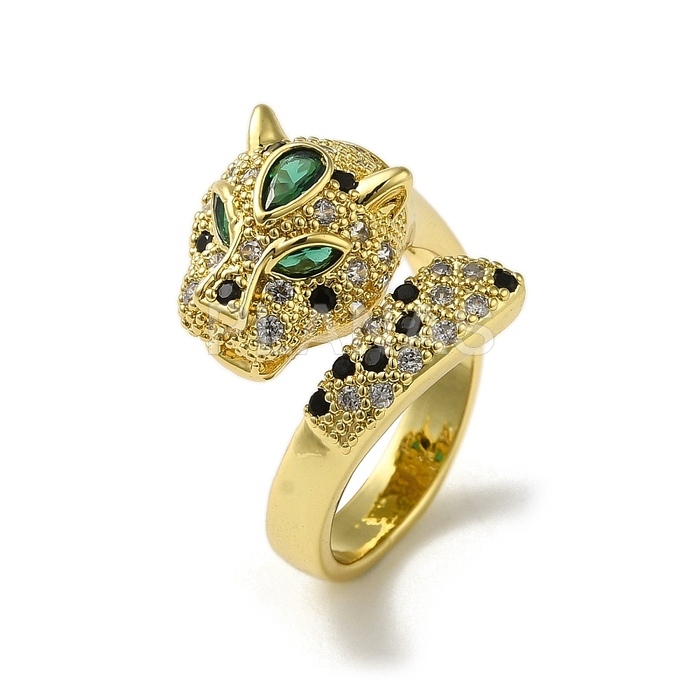 Anel em latão e banhado a ouro 18k com zircônias coloridas. leopardo. 