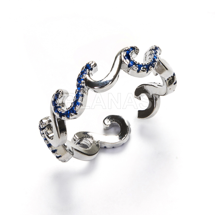 Anel de latão com zircônias azuis. ola.   