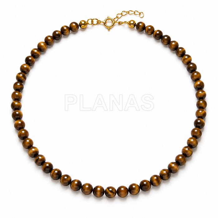 Colar banhado a ouro e prata esterlina com olho de tigre de 6 mm.
