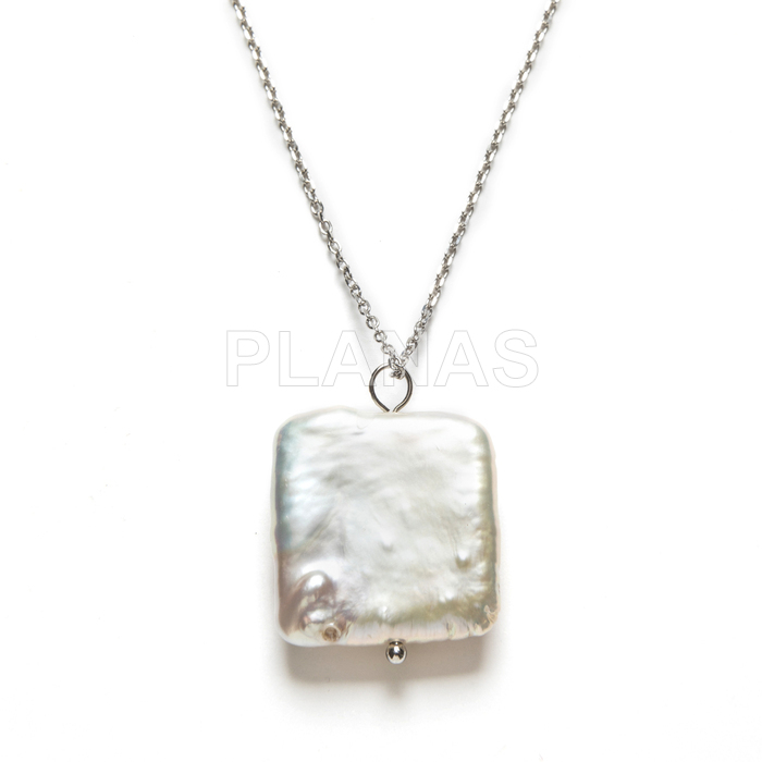 Collar en Plata de ley rodiada con Perla Cultivada de 20mm.