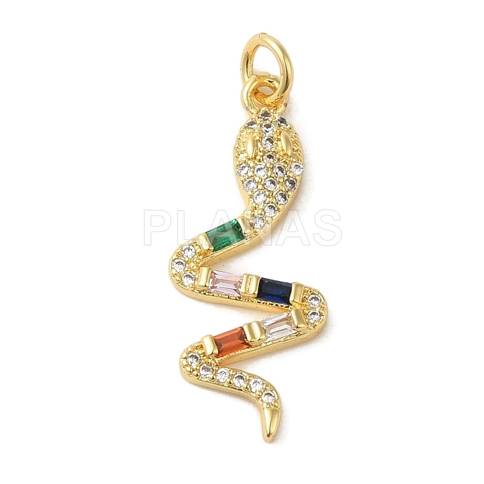 Colgante de latón Chapado oro 18k con circonitas de colores . SERPIENTE. 