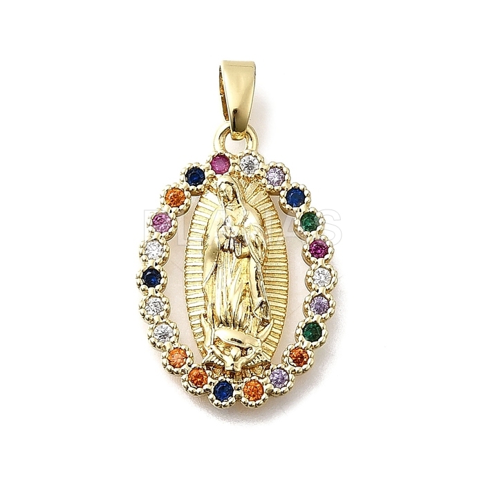 Colgante de latón Chapado oro 18k con circonitas de colores . VIRGEN. 