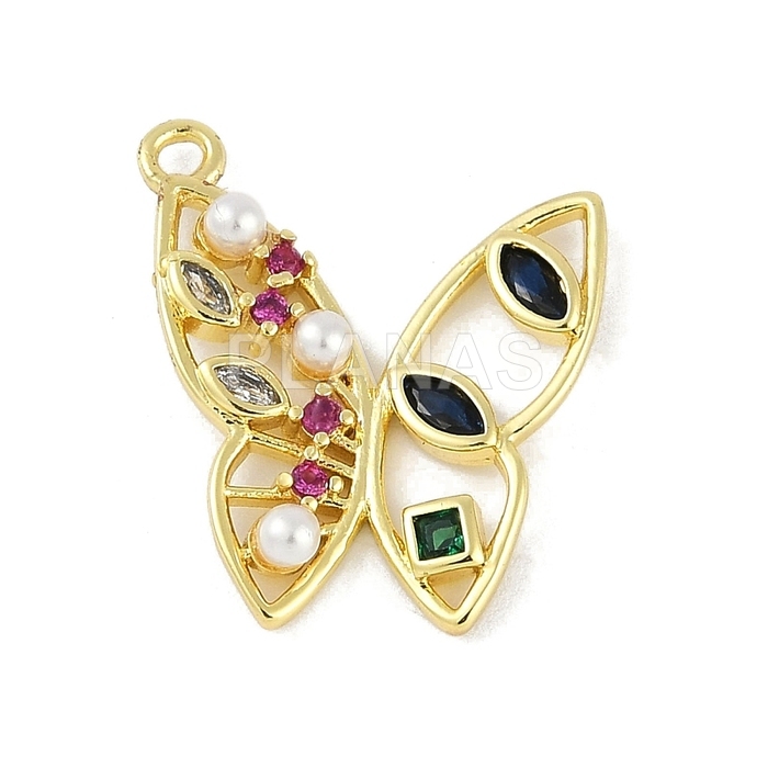 Colgante de latón Chapado oro 18k con circonitas de colores . MARIPOSA. 