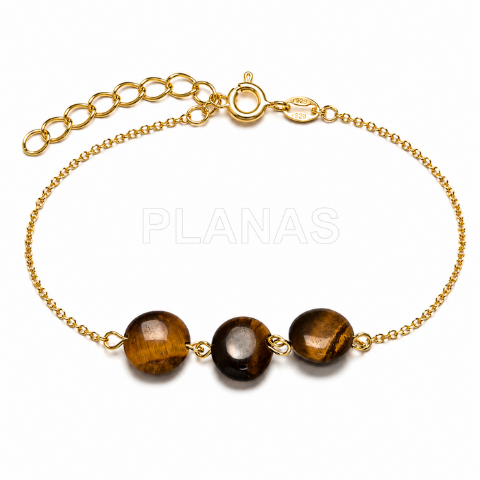 Pulseira em prata de lei e banhada a ouro com olho de tigre.