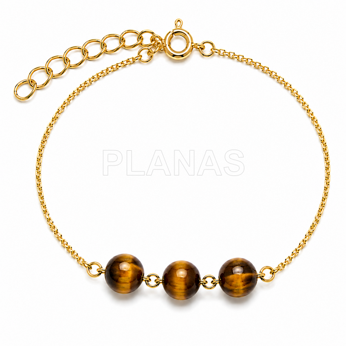 Pulseira em prata de lei e banhada a ouro com olho de tigre.