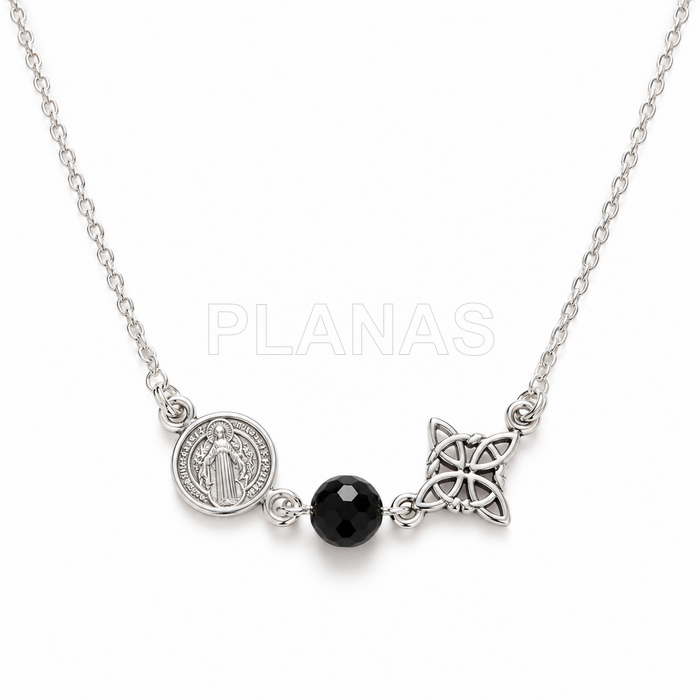 Collar en Plata de ley, San Benito, Nudo de brujas y Onix. TRIPLE PROTECCIÓN.