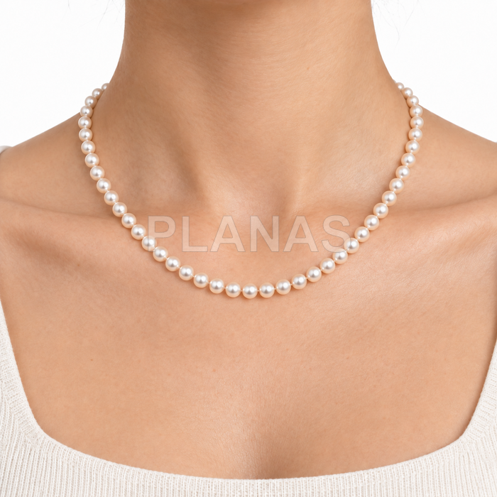 Colar em prata de lei com pérolas de alta qualidade de 4 mm (componente de cristal austríaco de alta qualidade).