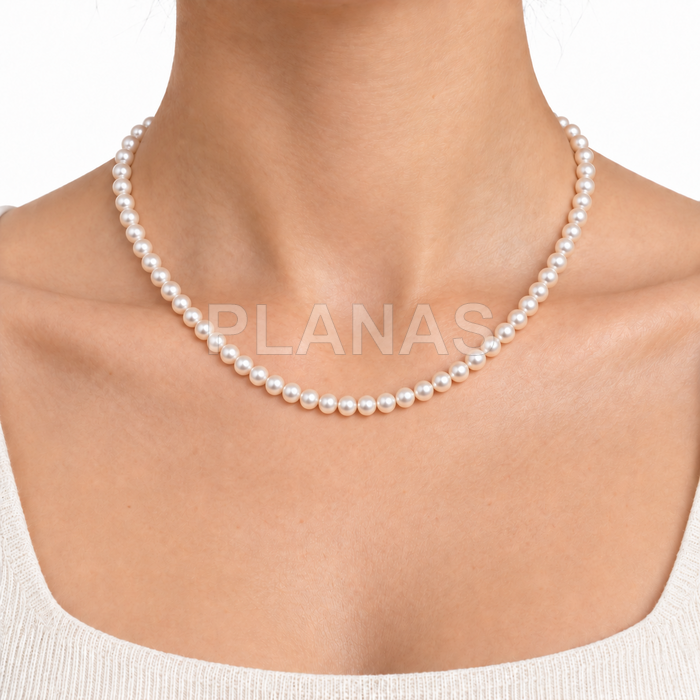 Colar em prata de lei com pérolas de alta qualidade de 4 mm (componente de cristal austríaco de alta qualidade).
