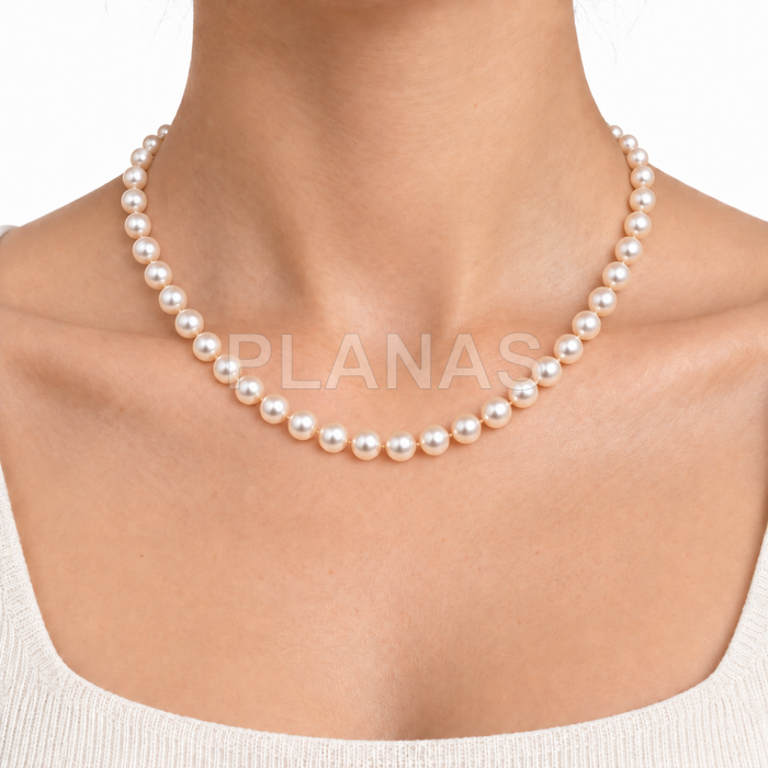 Colar em prata de lei com pérolas de alta qualidade de 5 mm (componente de cristal austríaco de alta qualidade).