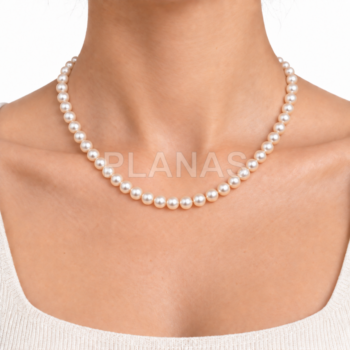 Colar em prata de lei com pérolas de alta qualidade de 5 mm (componente de cristal austríaco de alta qualidade).