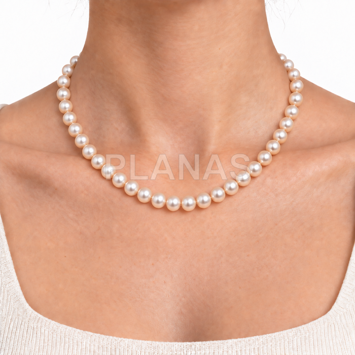 Colar em prata de lei com pérolas de alta qualidade de 6 mm (componente de cristal austríaco de alta qualidade).