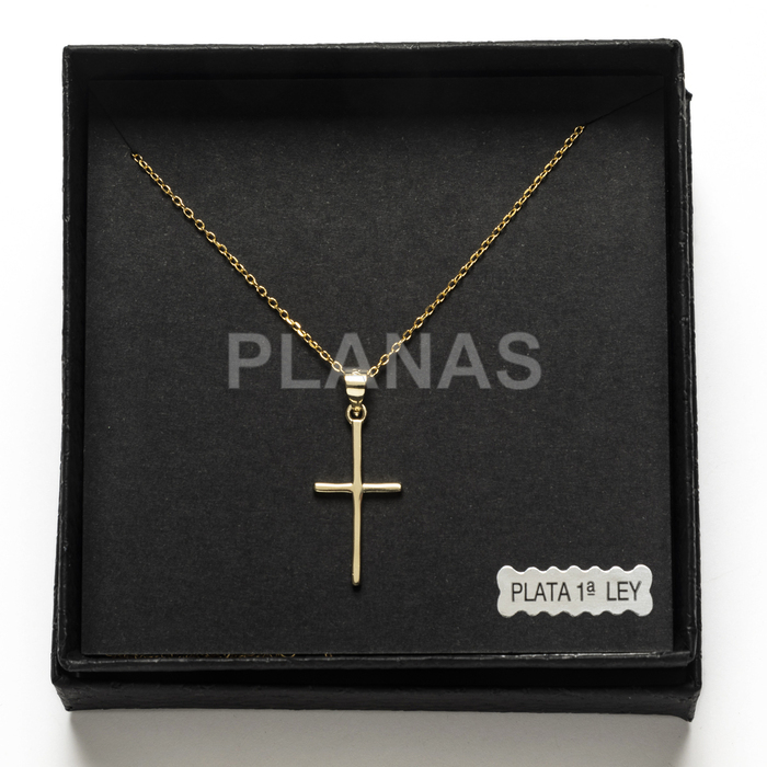 Collar en Plata de ley y Baño Oro. CRUZ.