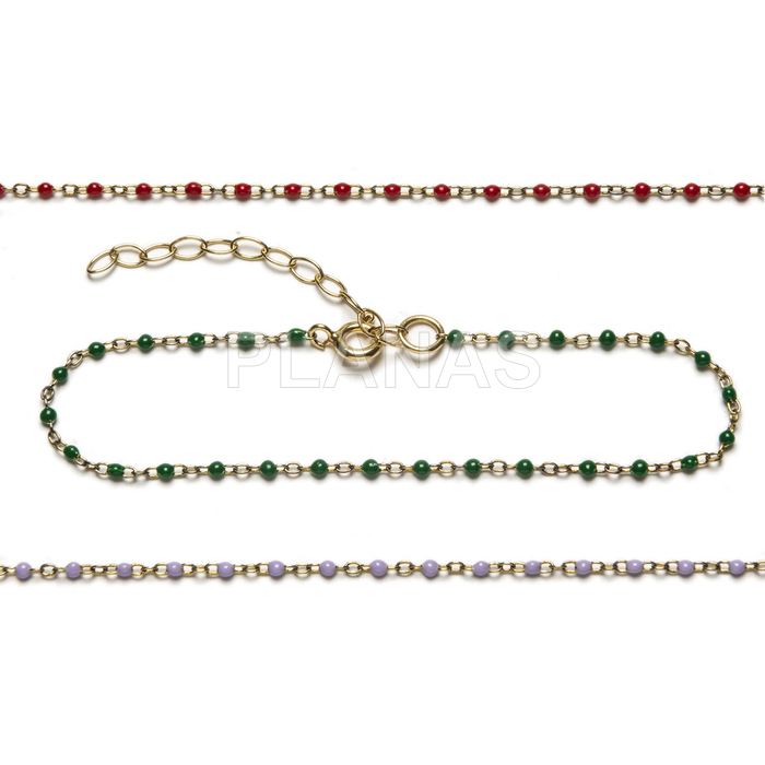 Pulsera en Plata de ley y Baño oro con bolitas esmaltadas.  