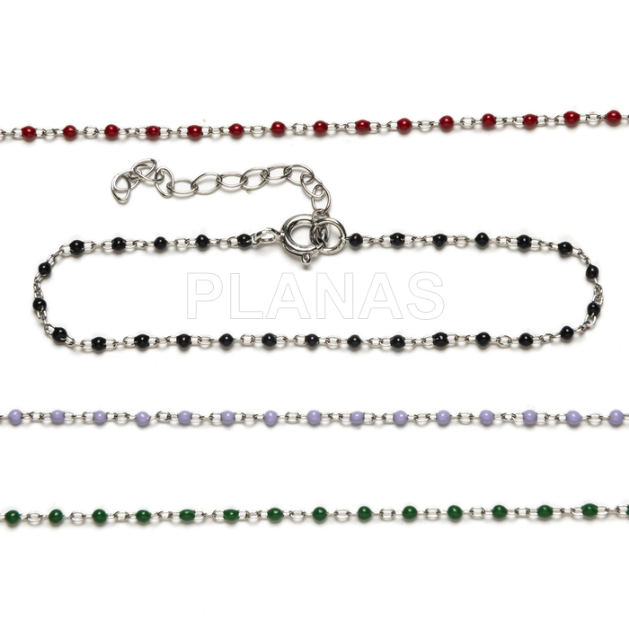 Pulsera en Plata de ley con bolitas esmaltadas.  