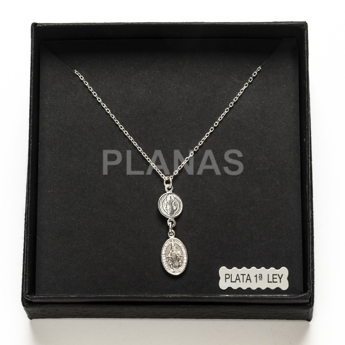 Collar en plata de ley ,San Benito y Milagrosa. DOBLE PROTECCIÓN.