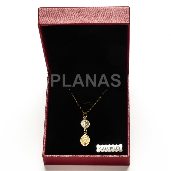 Colar em prata de lei e banhado a ouro, com a imagem de são bento e a medalha milagrosa. dupla proteção.