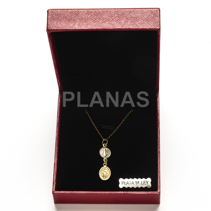 Collar en plata de ley y Baño Oro,San Benito y Milagrosa. DOBLE PROTECCIÓN.
