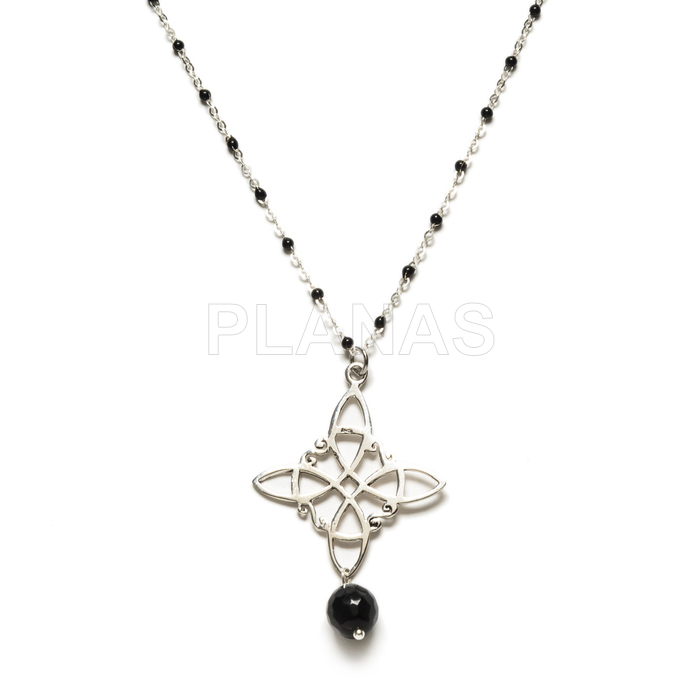 Collar en Plata de ley y bolitas esmaltadas. NUDO DE BRUJAS.    