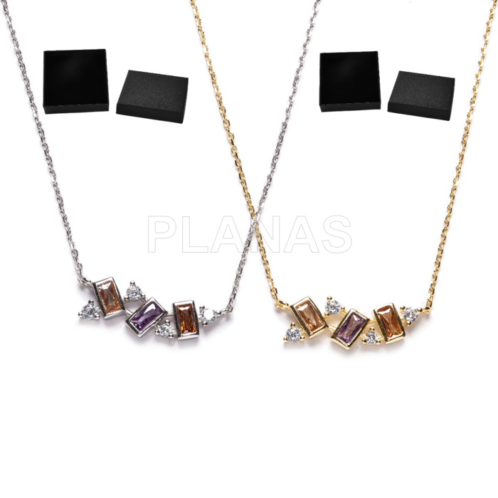 Colar em prata de lei com zircônias coloridas. 