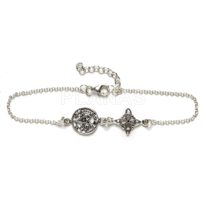 Pulsera en Plata de ley.Tetragramatón y Nudo de brujas. DOBLE PROTECCIÓN.