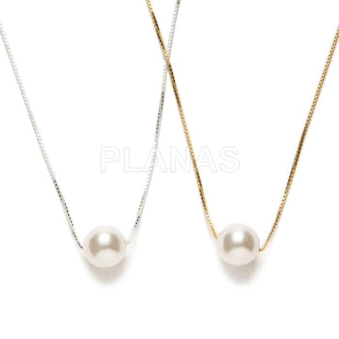 Collar en Plata de Ley con Perla de Cristal Austríaco de alta calidad de 8mm.