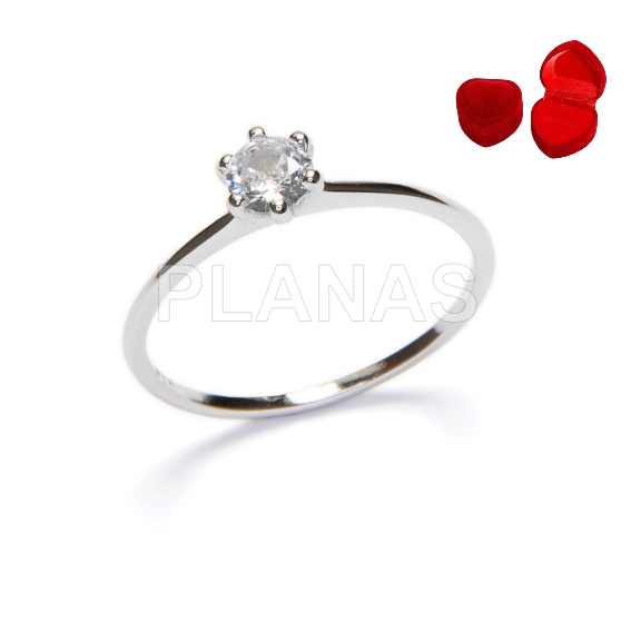 Solitario en Plata de Ley Rodiada y Circonita.  