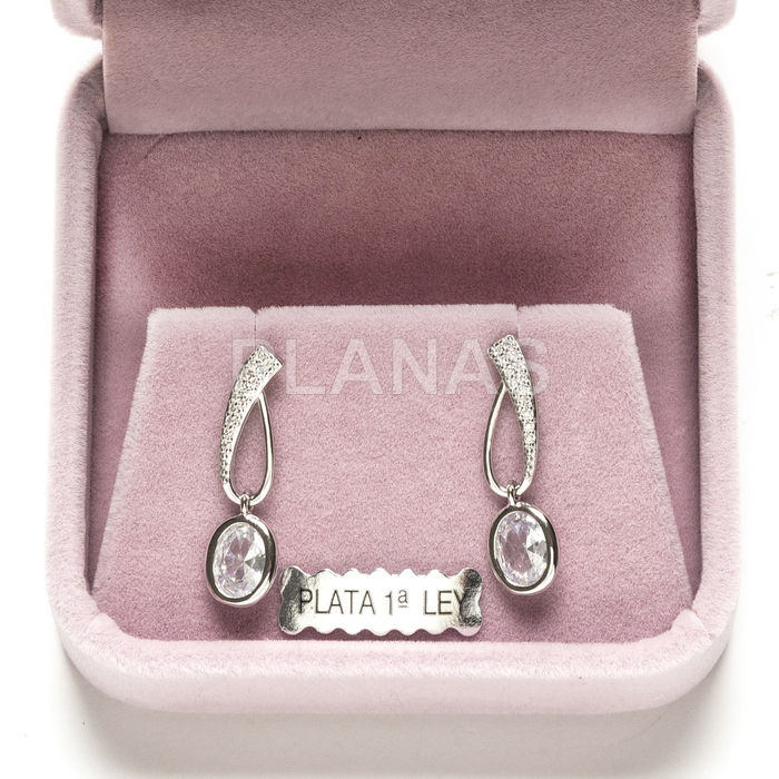 Brincos em prata de lei com banho de ródio e zircônias cúbicas.   