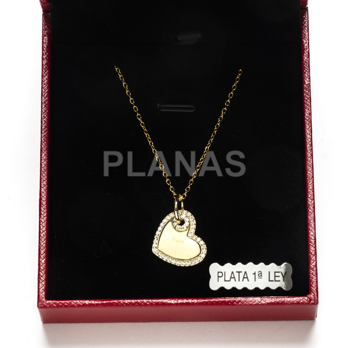 Colar em prata de lei e banhado a ouro com zircônia cúbica. coração.