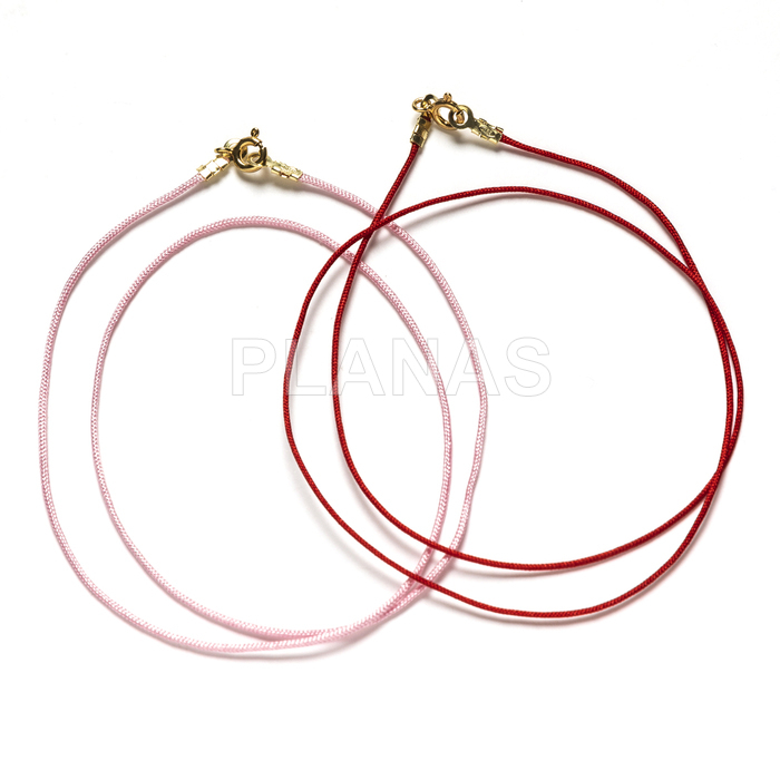 Cordón Hilo de 1mm terminado en plata de ley y Baño oro.40cm.