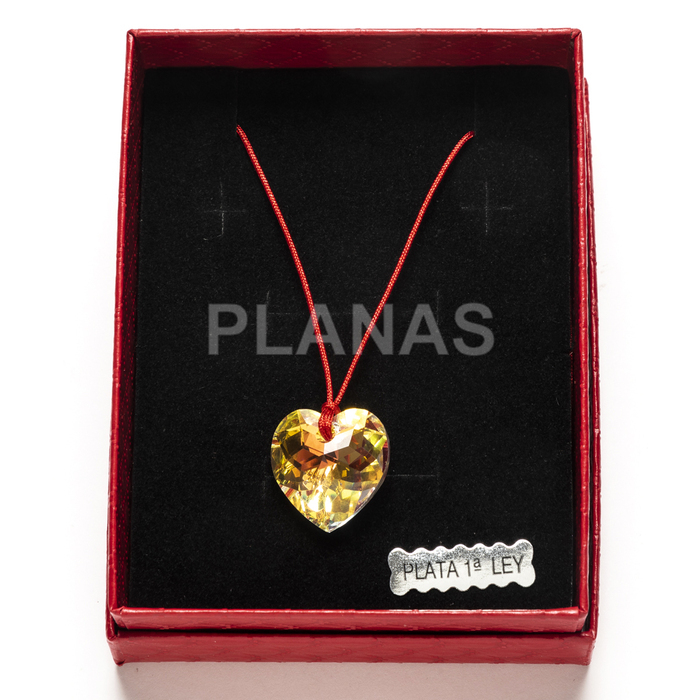 Colar em prata de lei com componente de cristal swarovski, cor a/b. coração.