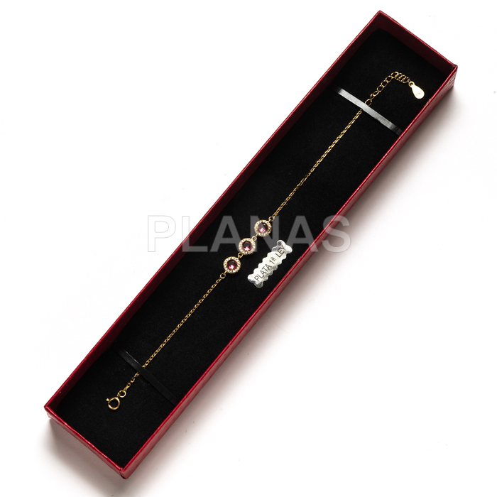 Pulsera en Plata de ley y Baño con circonitas rubí.  