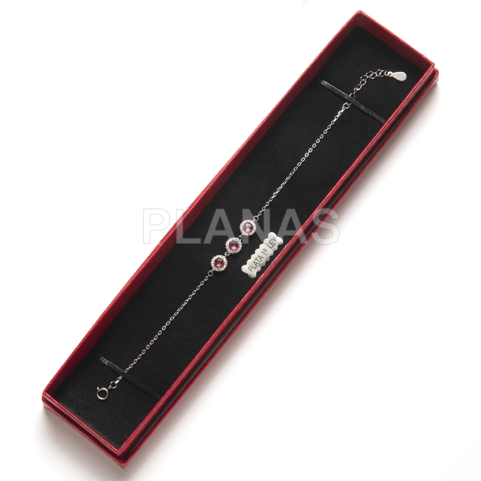 Pulsera en Plata de ley Rodiado con circonitas rubí.  