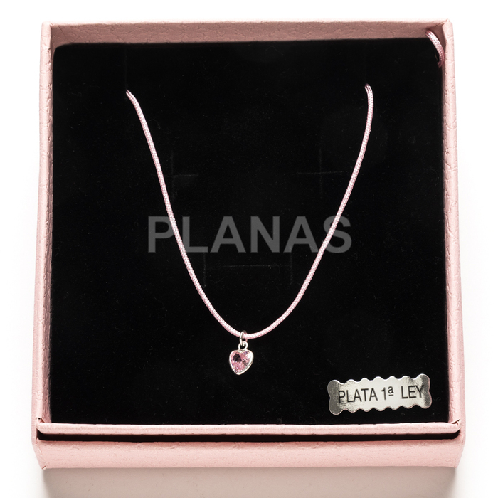 Collar en plata de ley y Circonita rosa. CORAZÓN.