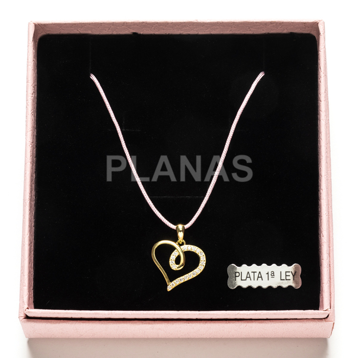 Collar en plata de ley y Baño Oro con Circonitas. CORAZÓN.