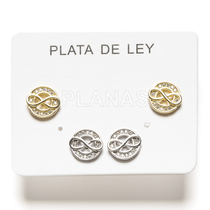 Pack de 2 pares de pendientes en plata de ley Rodiada y Circonitas. INFINITO. 