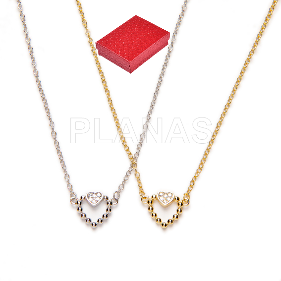 Pingente em prata de lei e zircônia cúbica. coração.