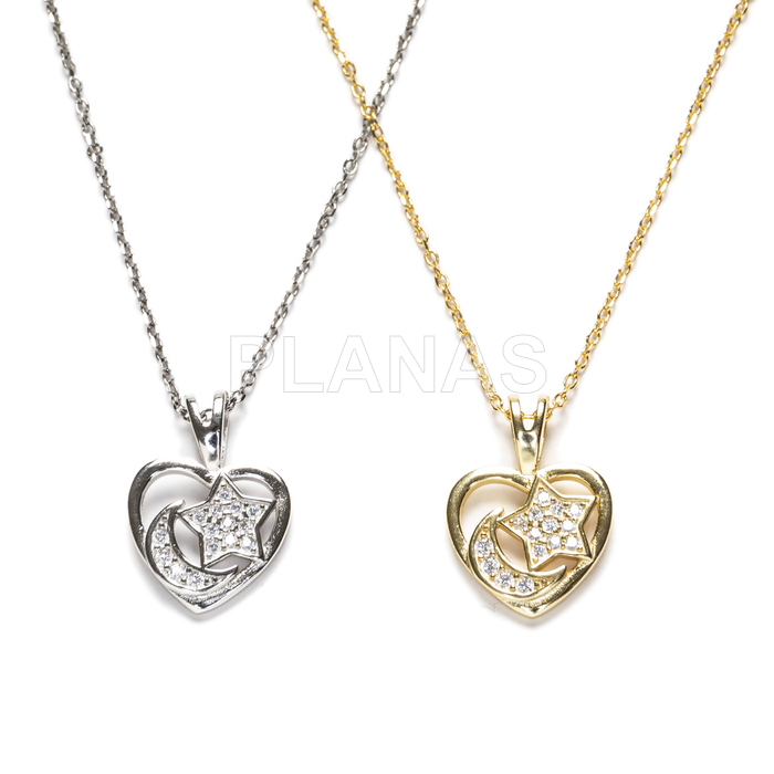 Pingente em prata de lei e zircônia cúbica. coração.