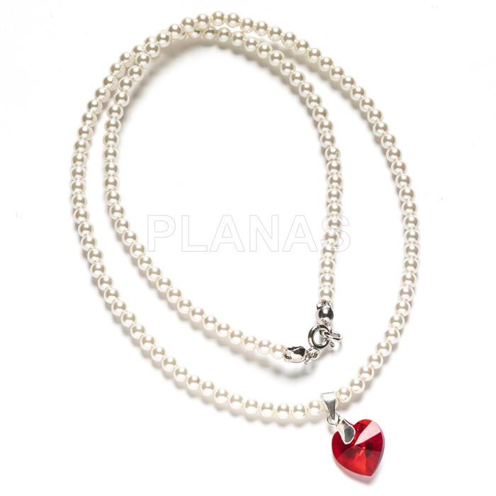 Colar em prata de lei com pérolas de alta qualidade de 3mm. formato de coração.