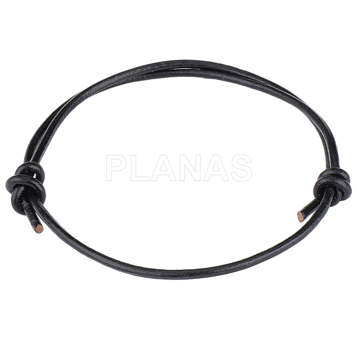 Pulseira de couro preto com nó deslizante, para montagem.