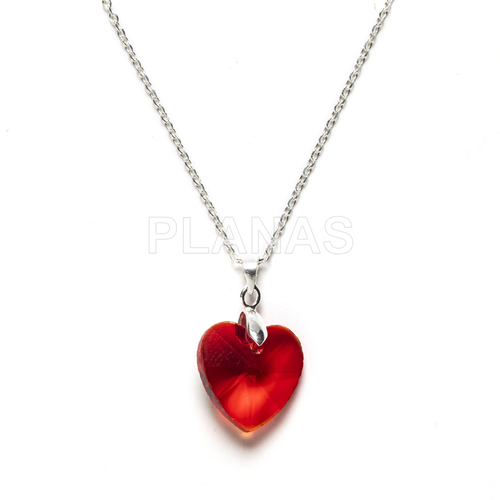 Collar en Plata de Ley y Cristal.CORAZÓN.